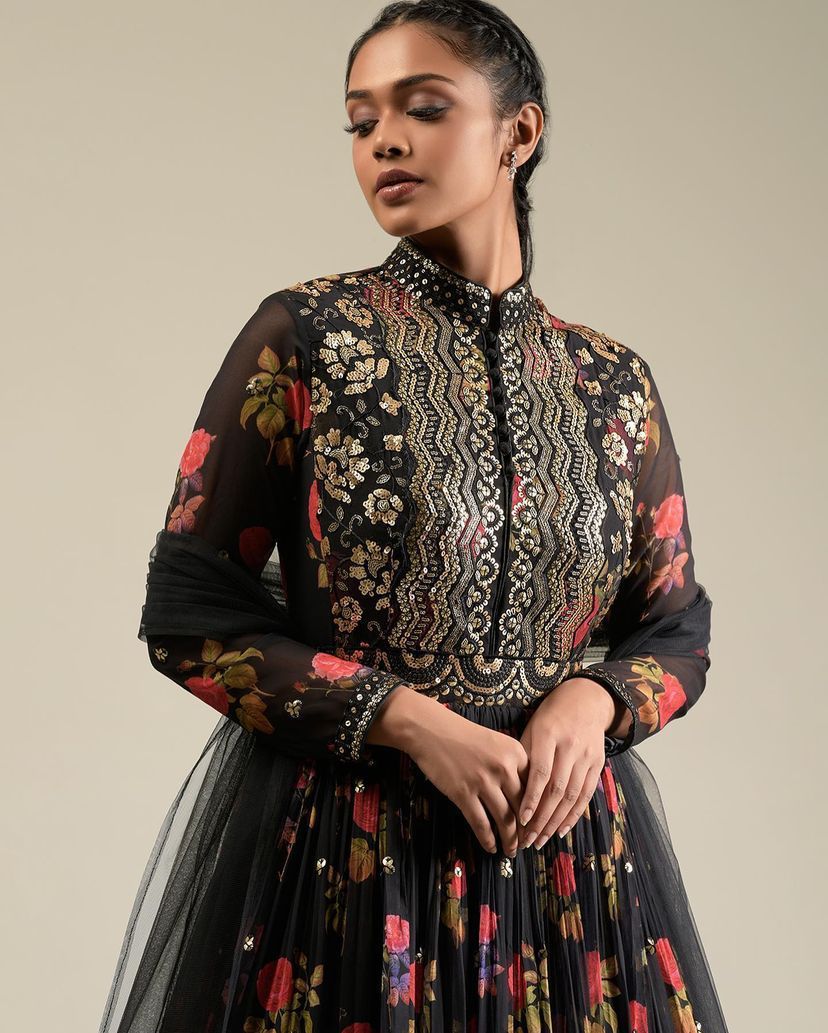 Black floral gown hotsell