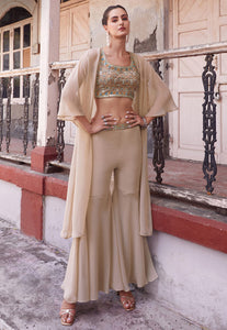 Beige flared trouser style with cape readymade