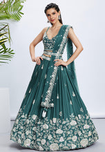 Emerald Green Lehenga with white floral sequins