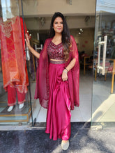 Burgundy skirt set with cape