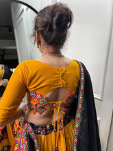 Yellow elephant pure cotton gamthi work readymade Lehenga