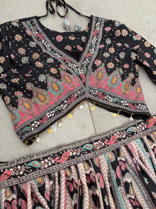 Niks collection - Black crepe silk printed lehenga (perfect for tall too)