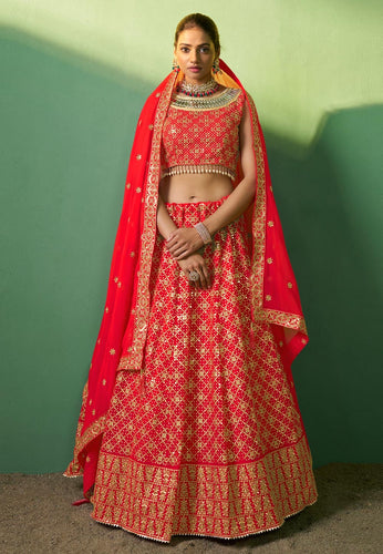 Arna collection - bright red georgette lehenga
