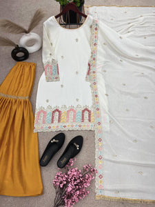 Mustard and white sharara set