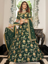 Bottle green gold embroidered silk lehenga