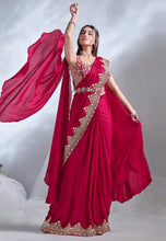 One minute designer saree - magenta crepe silk saree