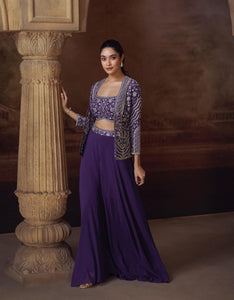Purple palazzo set with mirror work jacket