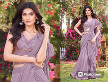 Cocktail night mauve ruffle ready to wear saree