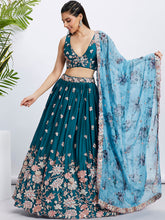 Teal Georgette Lehenga with floral dupatta