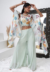 Mint green floral vibe palazzo set readymade