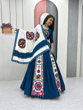 Blue and white pure cotton gamthi work readymade Chaniya Choli