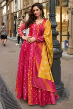 Pink toned jacquard silk anarkali