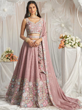Pink rosegold chiffon sequinned Lehenga