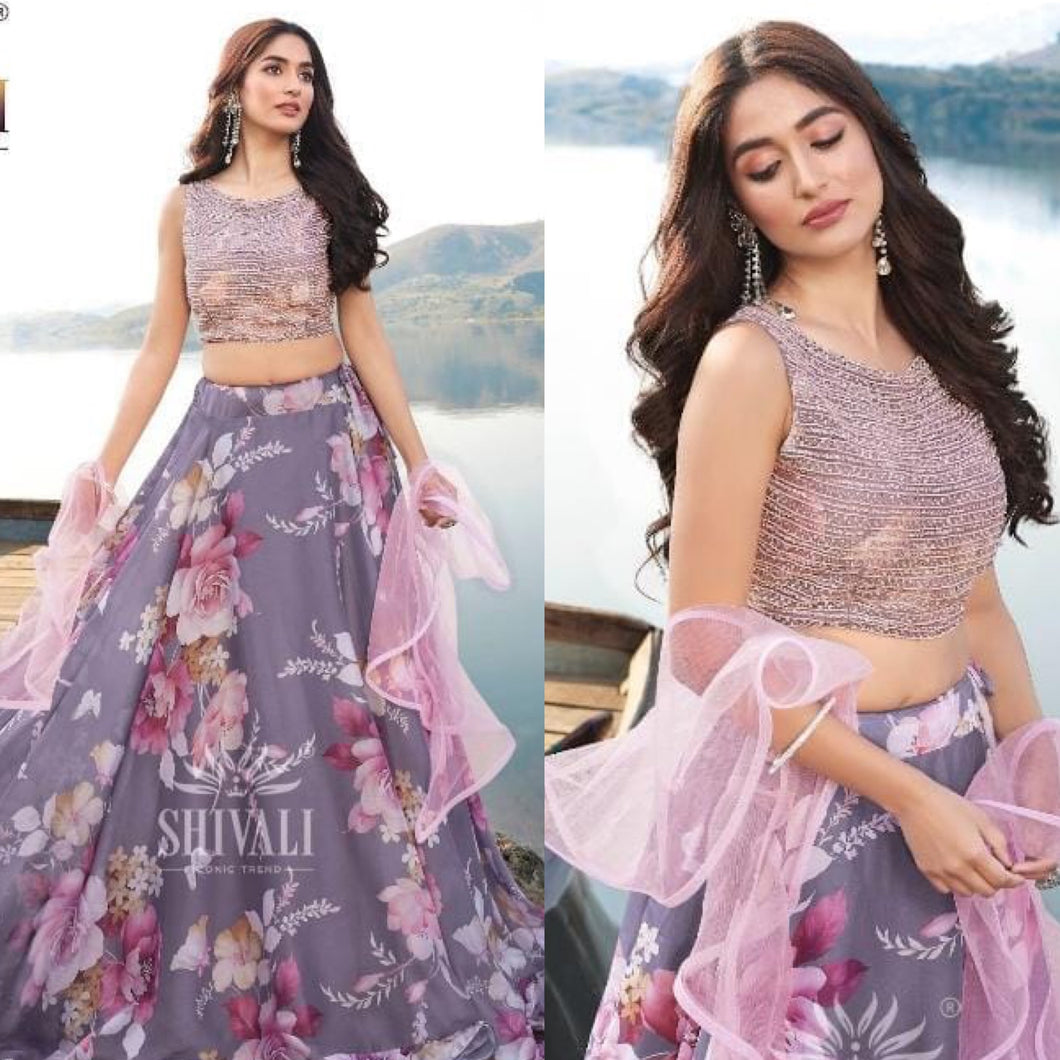 Boutique collection - purple floral Lehenga with ruffle dupatta