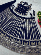Blue embroidery and mirror work Lehenga