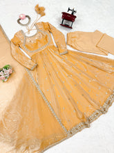 Warm mustard anarkali in fendi silk