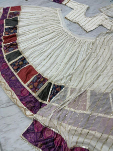 Elegant white and purple Chaniya Choli (long sleeves + tall option)