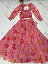 Multi floral organza light pink readymade Indo western Lehenga