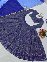Royal and navy blue sequinned Lehenga
