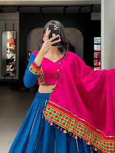 Blue and pink pure cotton readymade Lehenga