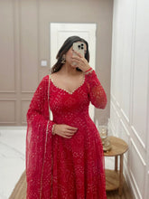 Red bandhani printed anarkali suit