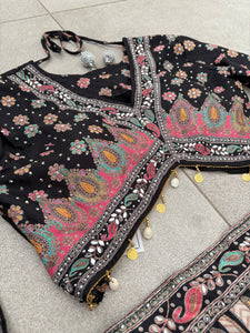 Niks collection - Black crepe silk printed lehenga (perfect for tall too)