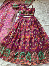 Wine floral printed organza silk lehenga