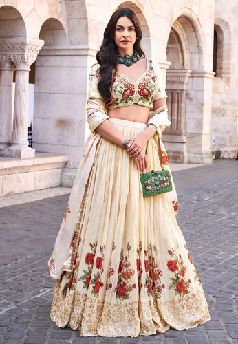 Ivory chinon crush silk readymade Lehenga