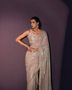 Champagne nude rainbow sequins saree