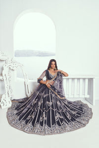 Dark grey butterfly net Lehenga