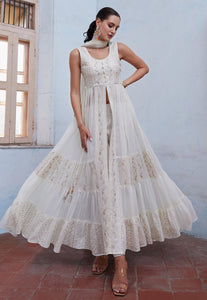 Off white georgette centre slit anarkali with pants