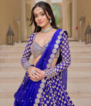 Royal blue foil mirror work Lehenga