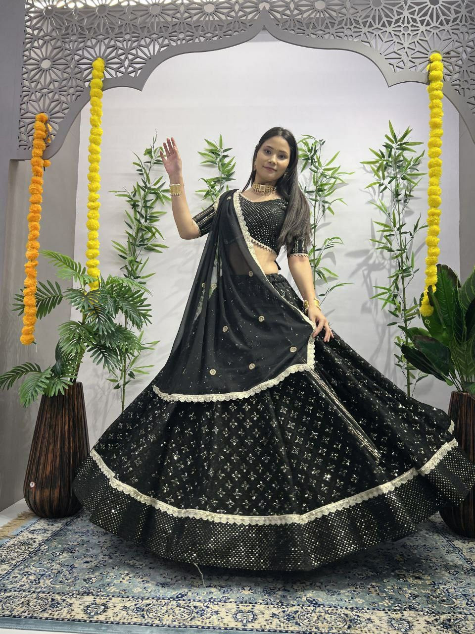 Black fusion Bollywood georgette readymade Lehenga