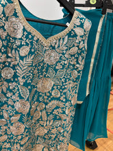 Teal and gold sharara suit (plus size)