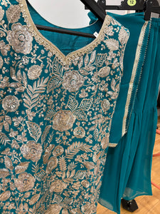 Teal and gold sharara suit (plus size)