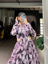 Graceful tabby silk printed Lehenga in coffee (skirt stitched)