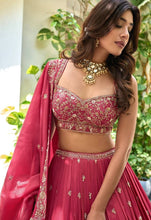 Coral chinon sequins embroidered Lehenga