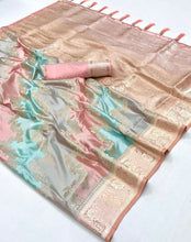 Multicoloured pastel rangkat silk saree in peach