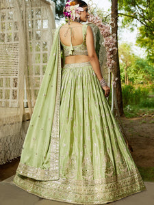 Pastel green chiffon embroidered Lehenga