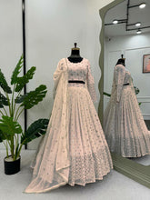 Peach thread work Lehenga (long sleeves + plus size)