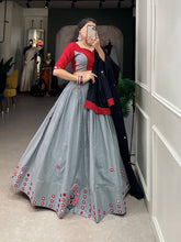 Grey and red pure cotton readymade chaniya choli