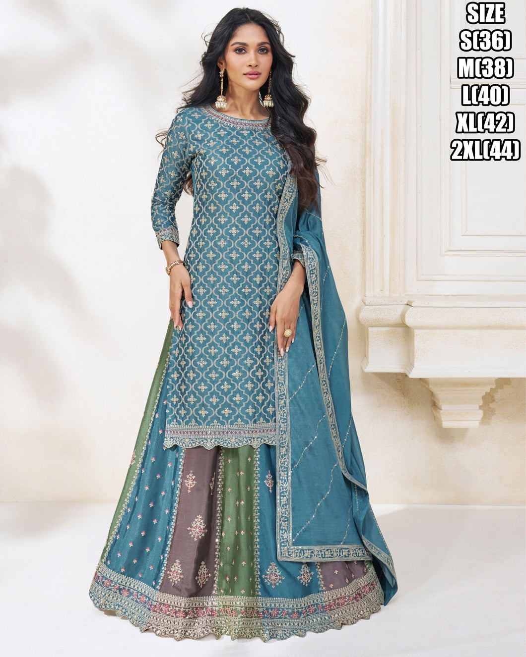 Chinon silk long top Lehenga