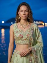 Sage green peacock embroidered lehenga