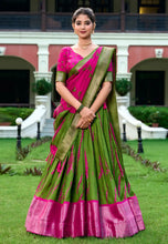 Dola silk shibori print green Lehenga