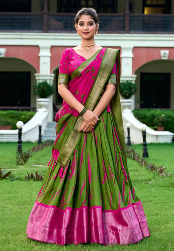 Dola silk shibori print green Lehenga