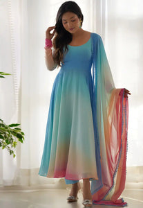 Sky blue Georgette readymade pant suit