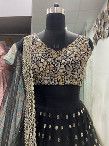 Black and gold sequins Lehenga