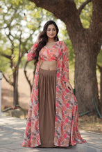 Beige georgette readymade Lehenga with shrug