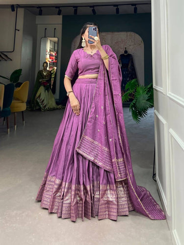 Grace and beauty Chanderi silk plain Lehenga in purple (skirt stitched)