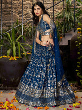 Dove blue dola silk jacquard Lehenga